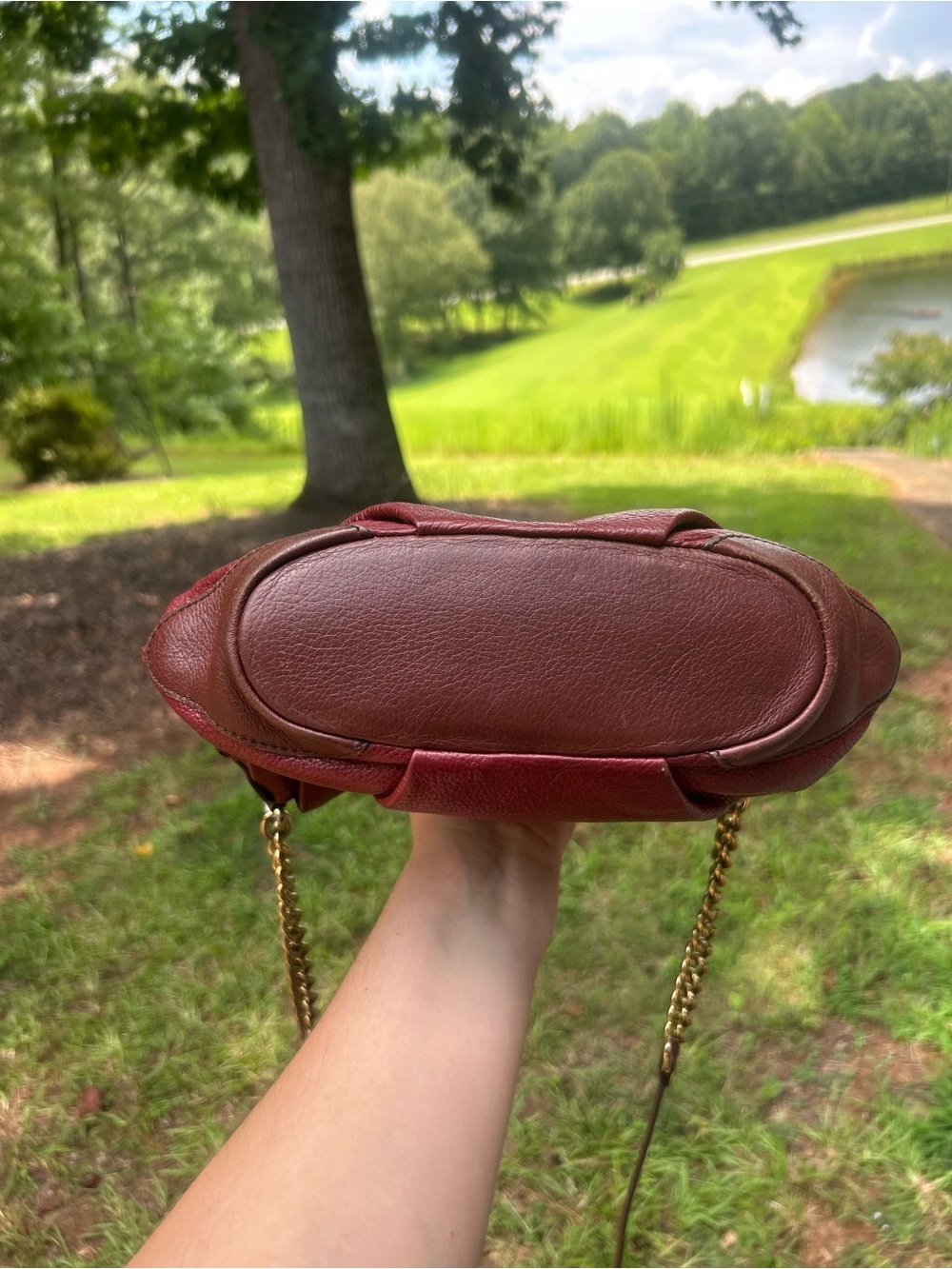 MCM Burgundy Pebbled Leather Flap Crossbody Shoulder Bag Made in Korea - Picture 3 of 13